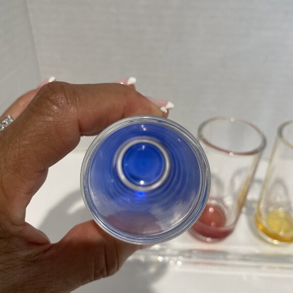 Vintage Art Deco Pastel Shot Glasses Cordial Barwear Clear Fitted Display Heavy - Picture 5 of 13